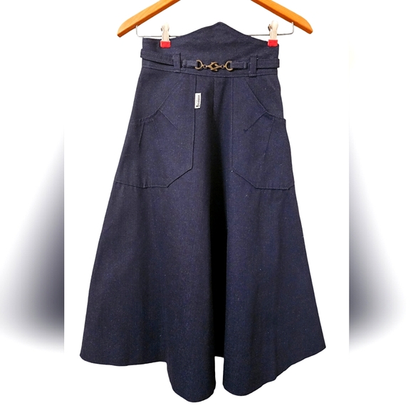 Vintage DENIM High Waist A-Line Flared Midi Skirt - Picture 4 of 16